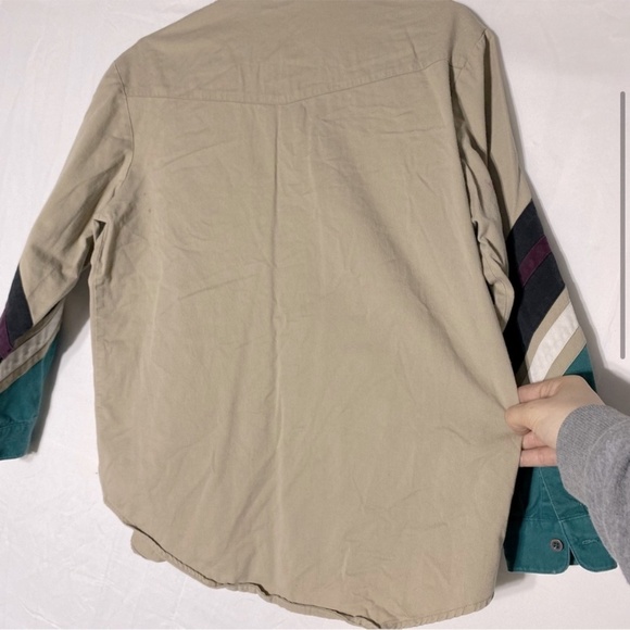 Vintage Spindle River Beige Teal Long Sleeve Button Up Shirt M - Picture 4 of 15
